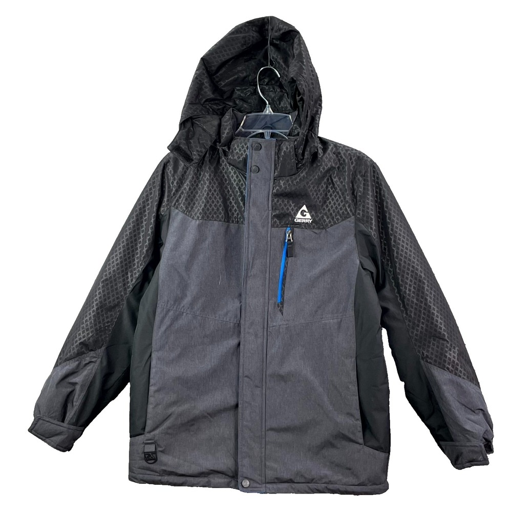 Gerry Ski Jacket Boys L 14/16 Black Full Zip Hooded Insulated Outerwear Winter